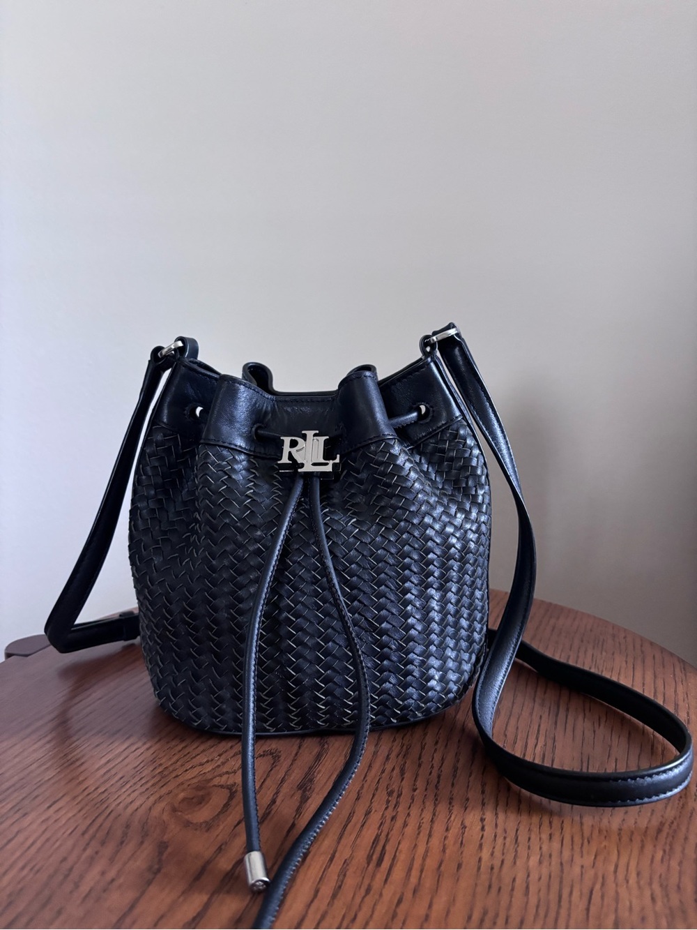 Ralph Lauren Woven Leather Drawstring Bucket Bag - Picture 5 of 13